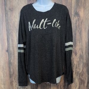 Maurices Gray "Adult-Like" Graphic Oversized Long Sleeve Shirt M
